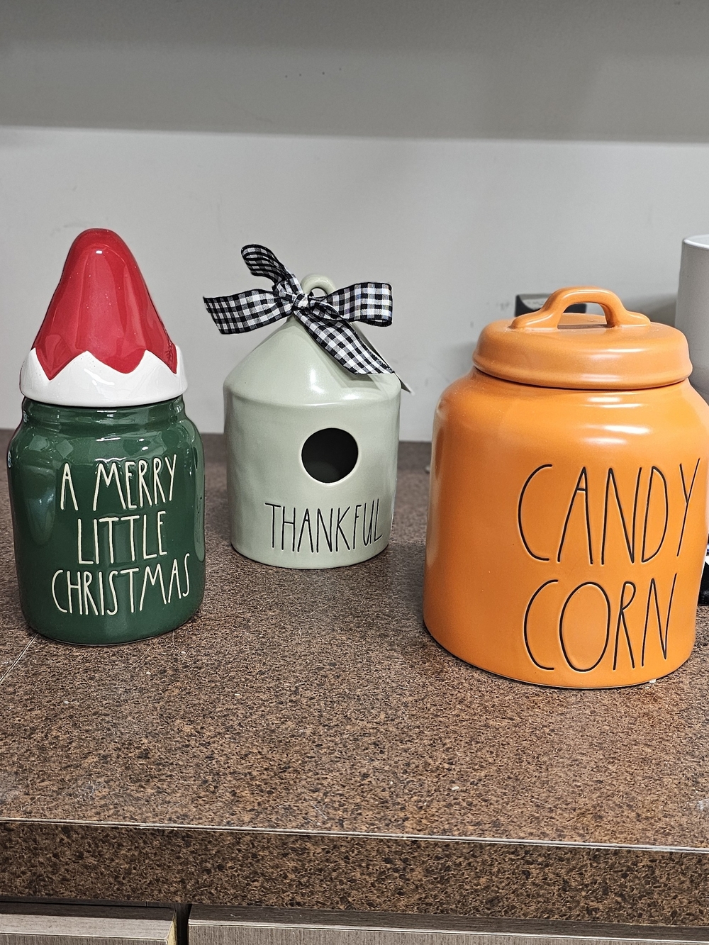 Rae Dunn Holiday Ceramic Canister Trio - Green, Cream, Orange